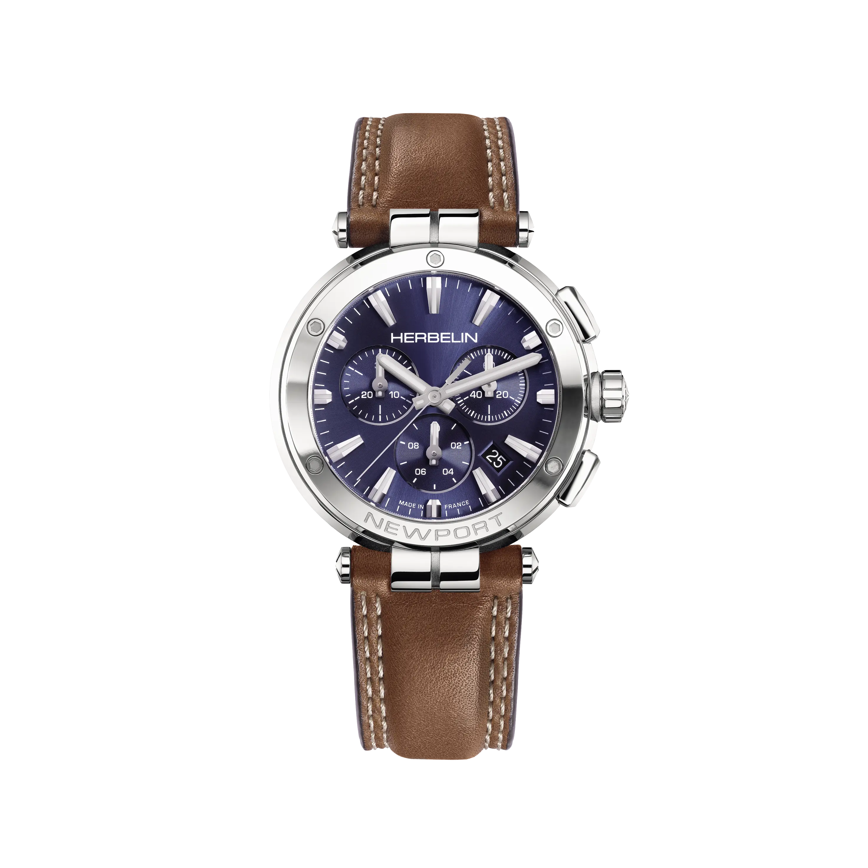 NEWPORT – CHRONOGRAPHE – BLEU & CUIR BRUN