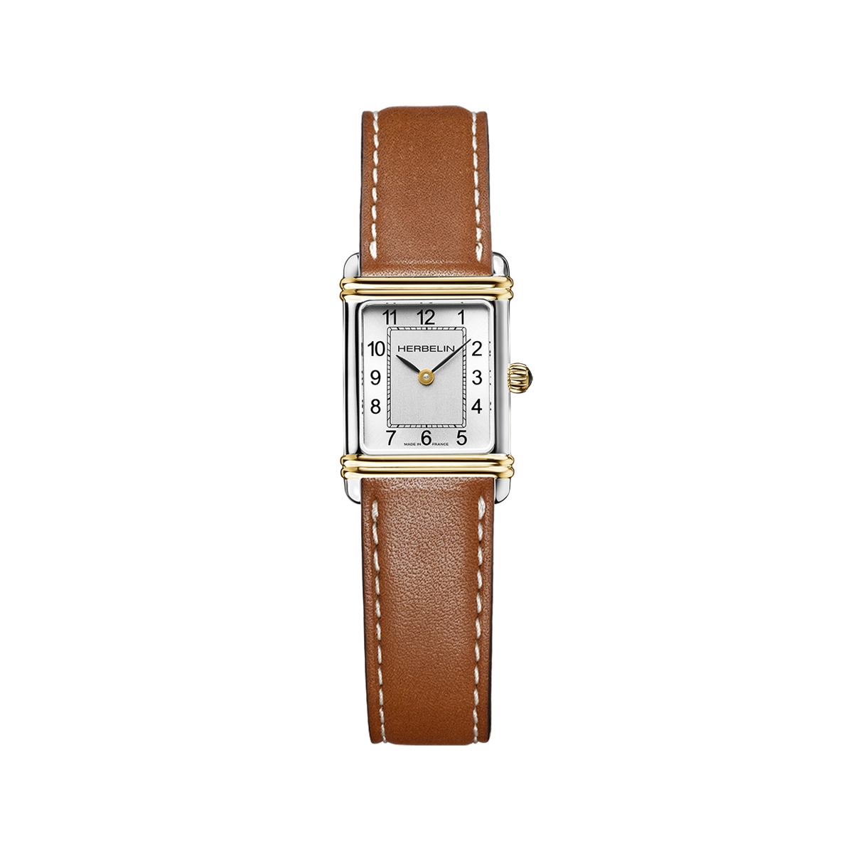 ART DÉCO – QUARTZ – BICOLORE & CUIR CAMEL