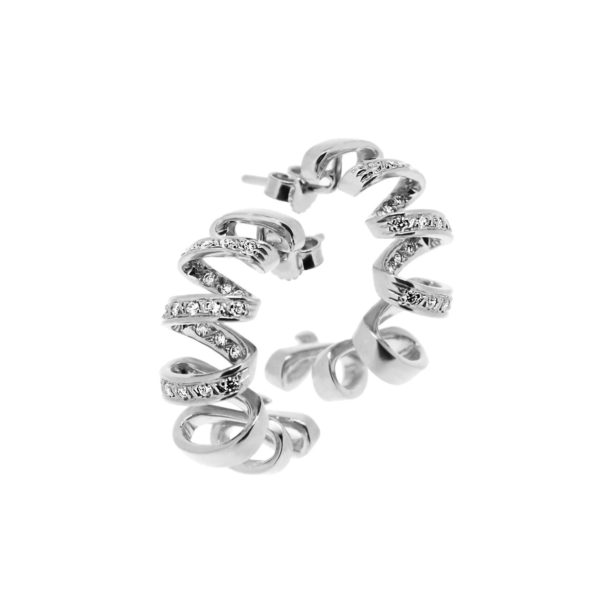 boucles doreilles tourbillon de la vie en or 18 carats empierrees de diamants