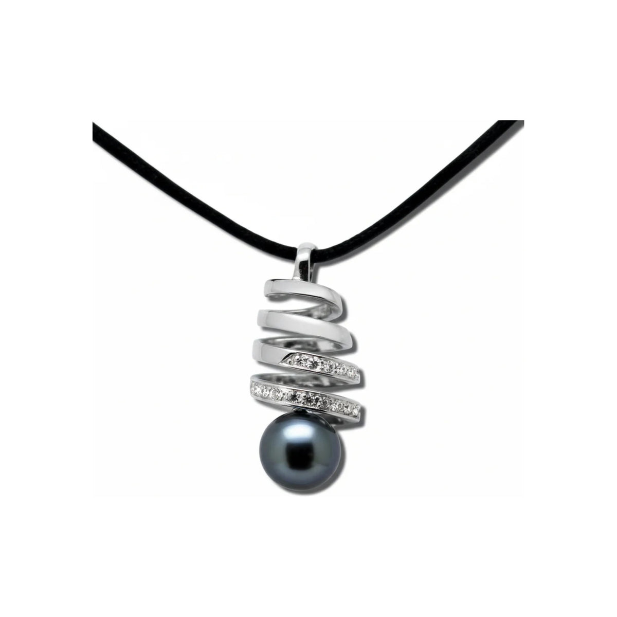 pendentif tourbillon de la vie en or 18 carats empierre de diamants 0 52 carats et perle de tahiti