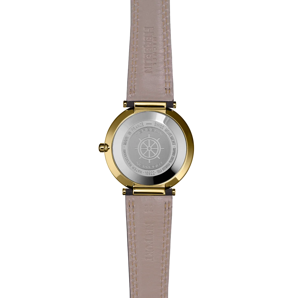NEWPORT – SLIM – PVD OR JAUNE & CUIR BLEU