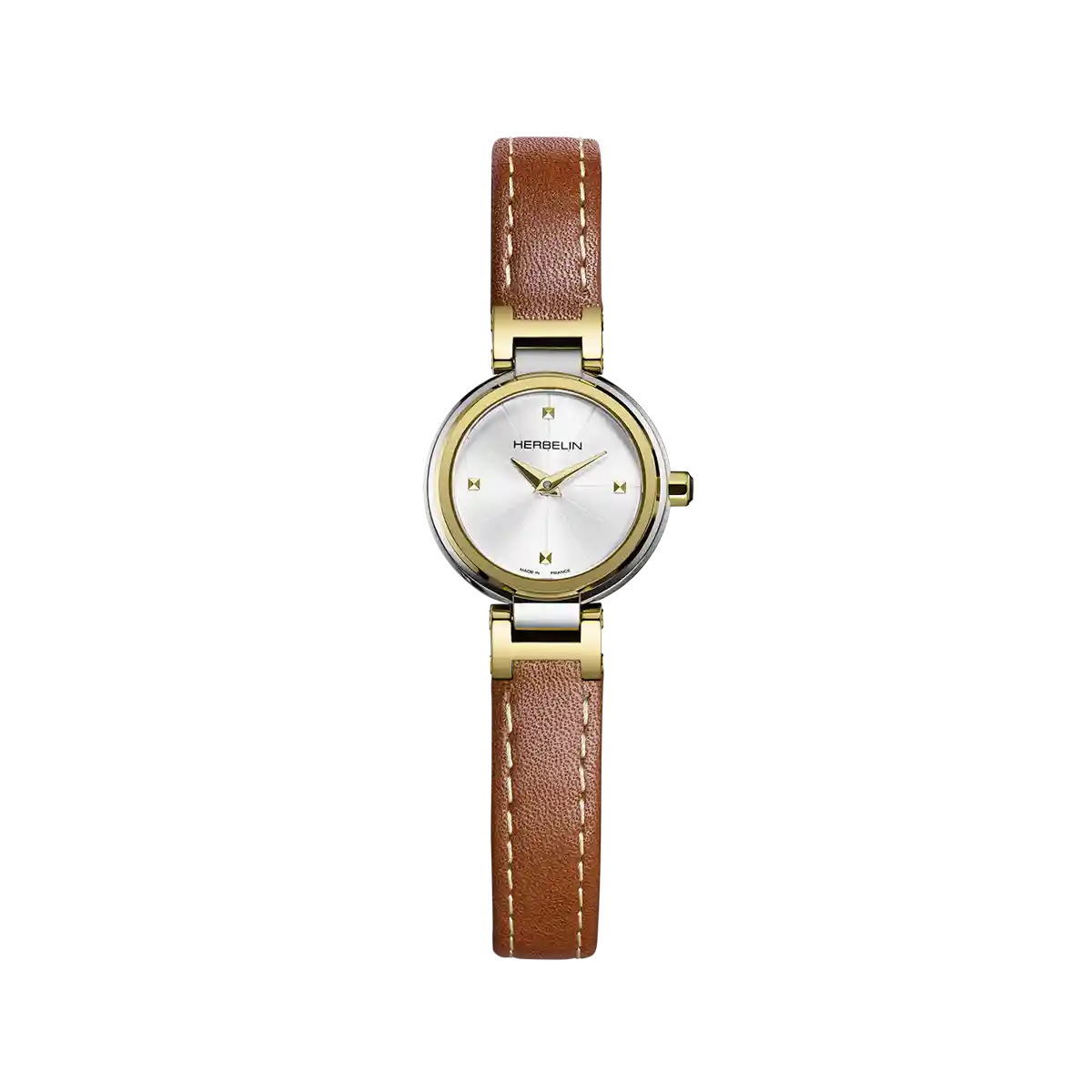 LADY H – QUARTZ – ACIER & PVD OR CUIR CAMEL