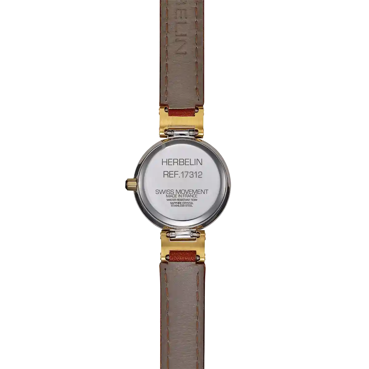 LADY H – QUARTZ – ACIER & PVD OR CUIR CAMEL