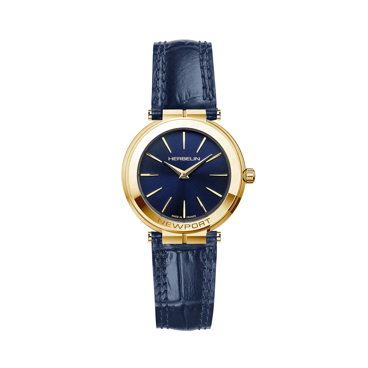 NEWPORT – SLIM – PVD OR JAUNE & CUIR BLEU