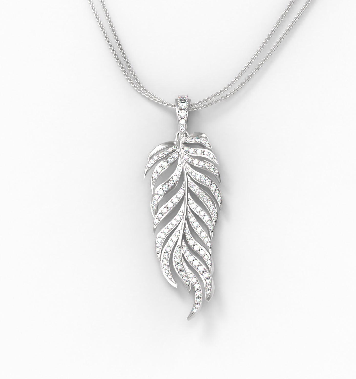 Pendentif "Plume d'Émotion" pavée de diamants