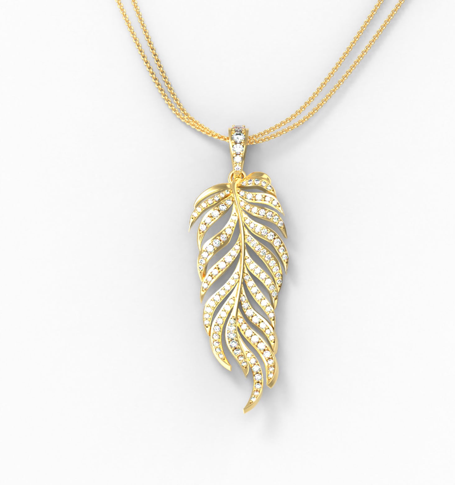 Pendentif "Plume d'Émotion" pavée de diamants